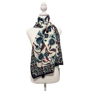 READ Silk Art 100% Silk Scarf Blue Red Bold Floral & Vine Design Bursa Turkey